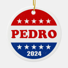 Pedro 2024 President Kampanj Button Julgransprydnad Keramik