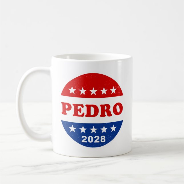 Pedro 2028 Rött vitt blått Retro-knapp Kaffemugg (Vänster)