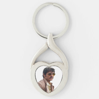 Pedro Pascal Keychain Cute Twisted Heart Silverfärgad Nyckelring