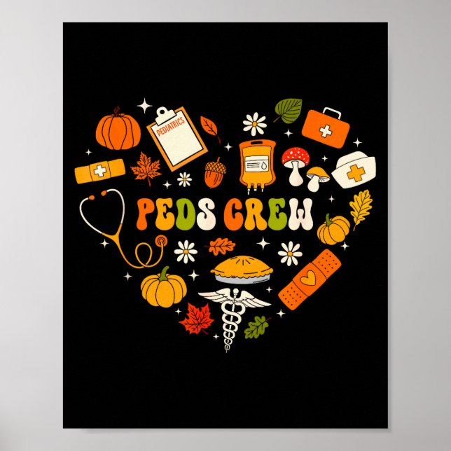 Peds Crew Nurse Fall Heart Pediatric Pumpkin Thank Poster (Framsidan)