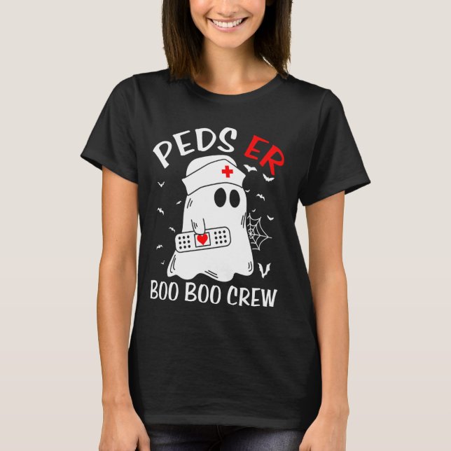 PEDS ER Boo Crew Pediatriska Akutet Nurse Roligt T Shirt (Framsida)