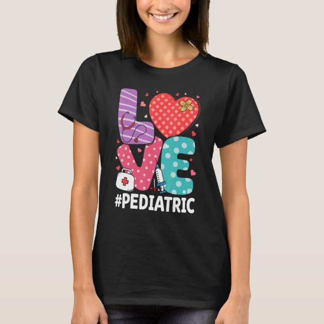 Peds Nurse Heart Stetoscope Pediatrisk sjuksköters T Shirt (Framsida)