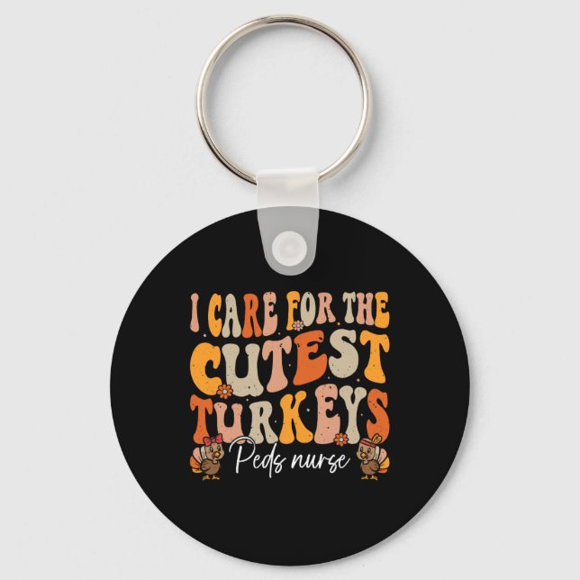 Peds Nurse Thanksgiving Cutest Turkey Retro Fall Nyckelring (Framsida)