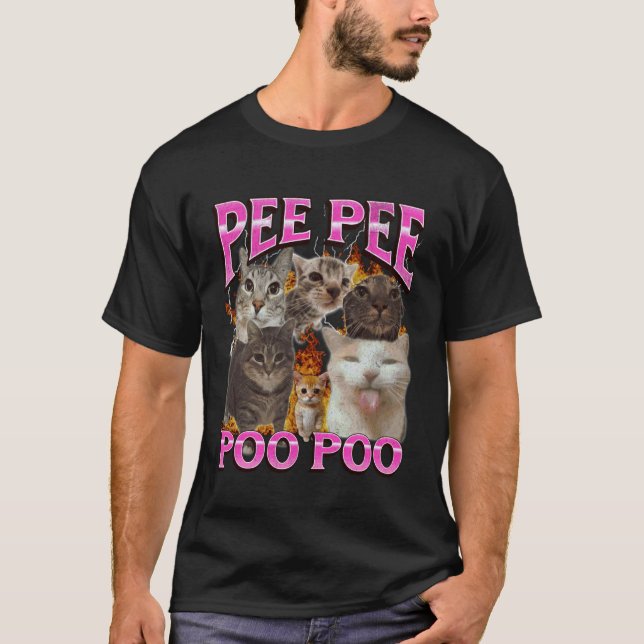 Pee Pee Poo Poo Roligt Katt Meme Bootleg Grafisk T Shirt (Framsida)