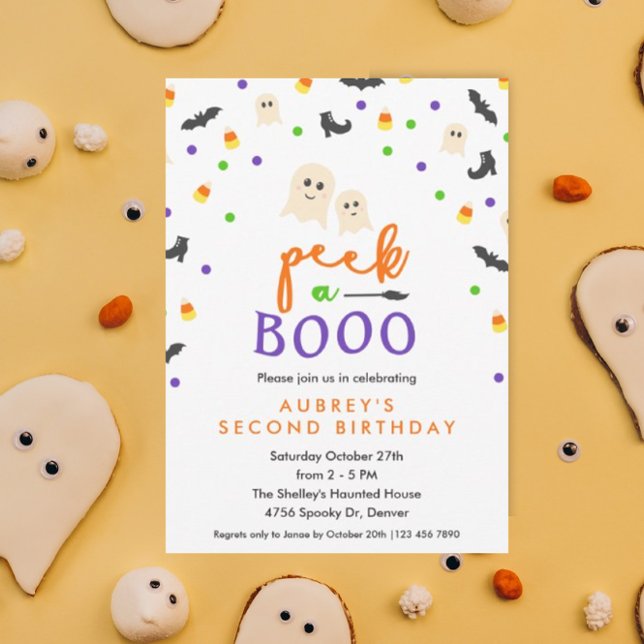 Peek a a Booo Cute Birthday Party Inbjudningar (Peek a booo kiddo's Halloween themed birthday invitation)