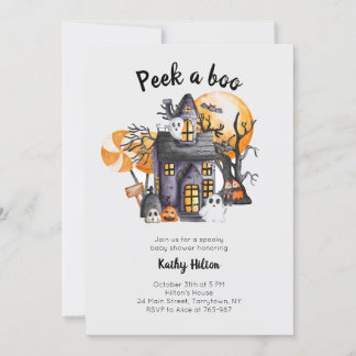 Peek A Bok Cute Halloween Baby Shower Inbjudningar