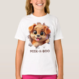 Peek-A-boo 3d stil-design för flickor T Shirt