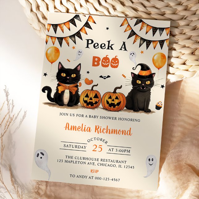 Peek A Boo Black Cat Halloween Baby Shower Party Inbjudningar (Skapare uppladdad)
