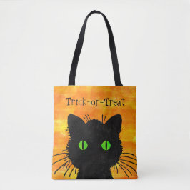 Peek-A-Boo Black Cat Orange Trick-or-Treat Bag Tygkasse