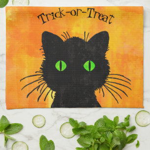 Peek-A-Boo Black Cat Orange Trick-or-Treat Kökshandduk