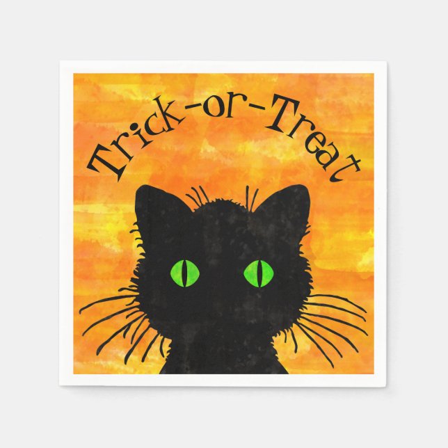 Peek-A-Boo Black Cat Orange Trick-or-Treat Pappersservett (Framsidan)