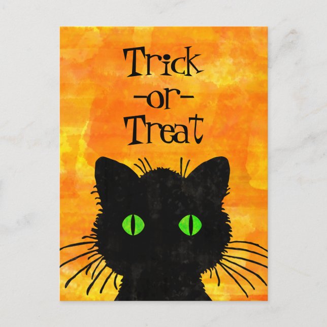 Peek-A-Boo Black Cat Orange Trick-or-Treat Vykort (Framsida)