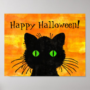 Peek-A-Boo Black Cat på Halloween-Orange Poster