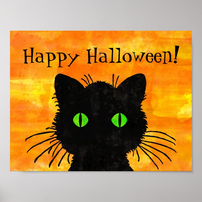 Peek-A-Boo Black Cat på Halloween-Orange Poster (Framsidan)