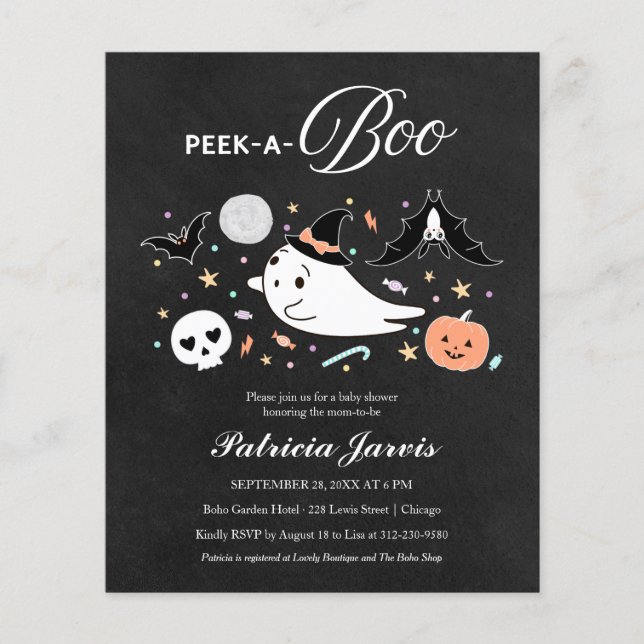 Peek-A-Boo Budget Halloween Baby Shower Inbjudan (Framsida)