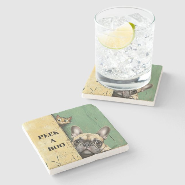 Peek A Boo Cat Hund Stenunderlägg (Sidan)