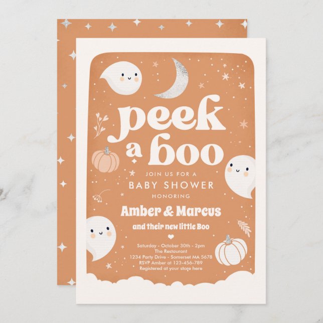 Peek A Boo Gender Neutral Ghost Baby Shower Invita Inbjudningar (Fram/baksida)