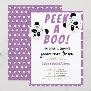 Peek-A-Boo Gender Reveal Panda Bear Lila Baby Inbjudningar