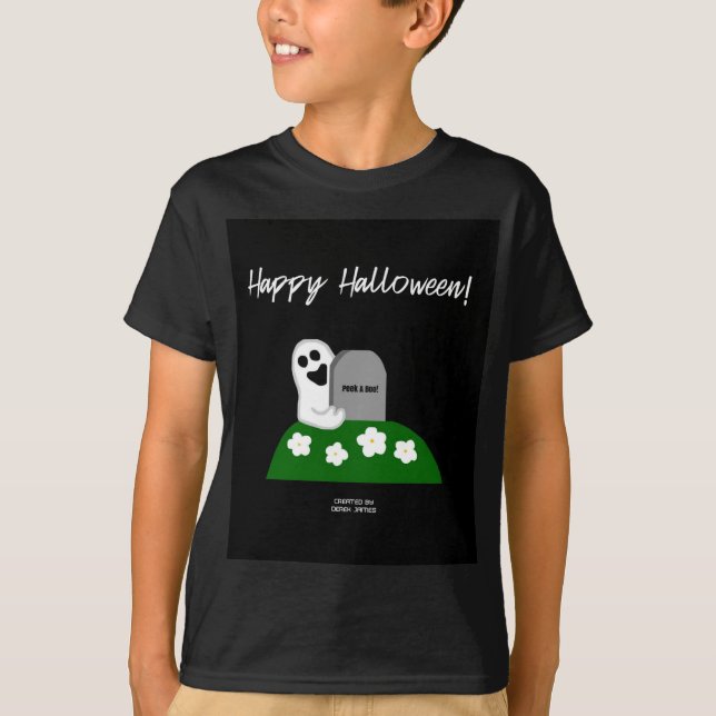 Peek A Boo Ghost Boys Black Basic T Shirt (Framsida)