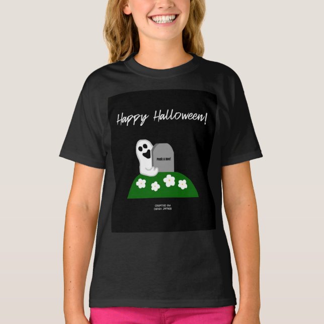 Peek A Boo Ghost Girls Black Basic T Shirt (Framsida)
