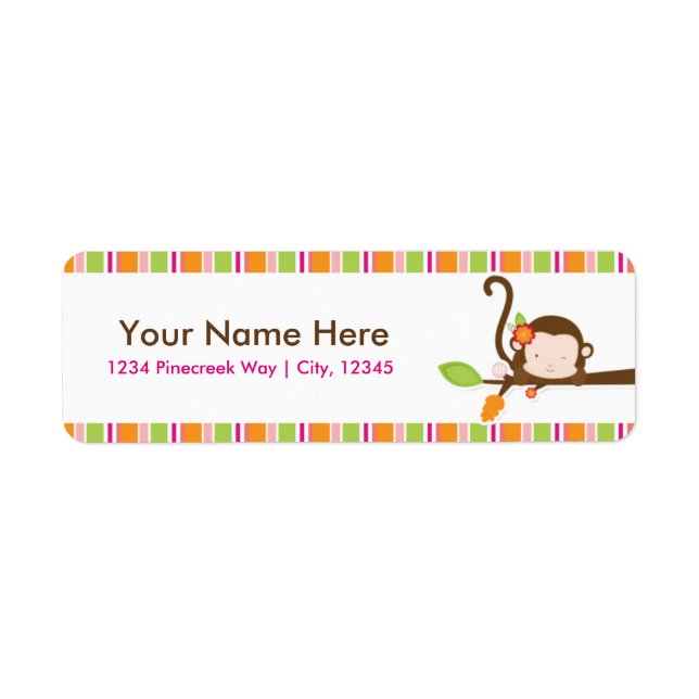 Peek A Boo Girl Monkey Baby Shower Adressetiketter Returadress Etikett (Framsidan)