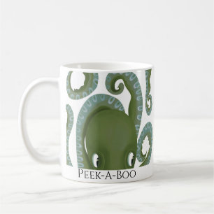 Peek-A-Boo Grönt Octopus Personlig Namn Kids Kaffemugg