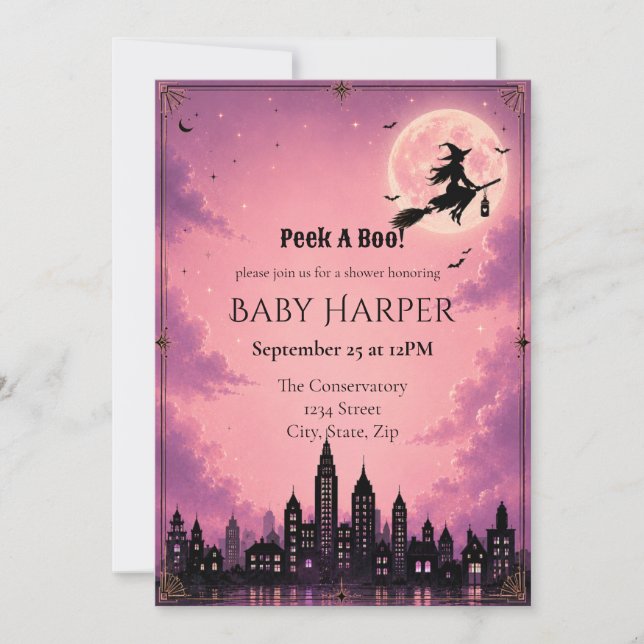 Peek A Boo Halloween Baby Shower Inbjudan | Rosa (Framsida)