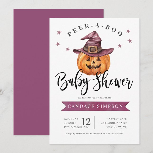 Peek A Boo Halloween Baby Shower Inbjudningar (Fram/baksida)