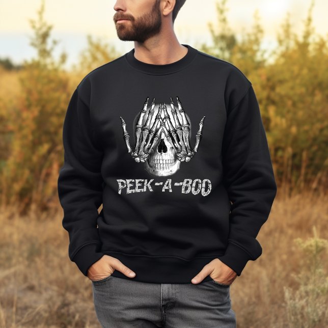 Peek A Boo Halloween Spooky Horror Skull Lång Ärmad Tröja (Skapare uppladdad)