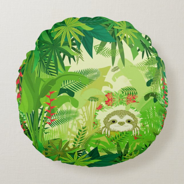 Peek a Boo Jungle Sloth Rund Kudde (Framsidan)