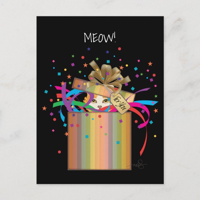 Peek-a-boo-katt i en låda inbjudan vykort (Framsida)