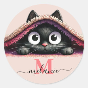 Peek-a-Boo Kittens namnmonogram för flickor Runt Klistermärke