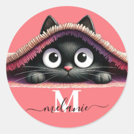 Peek-a-Boo Kittens Namnskylt Monogram Flickor Runt Klistermärke