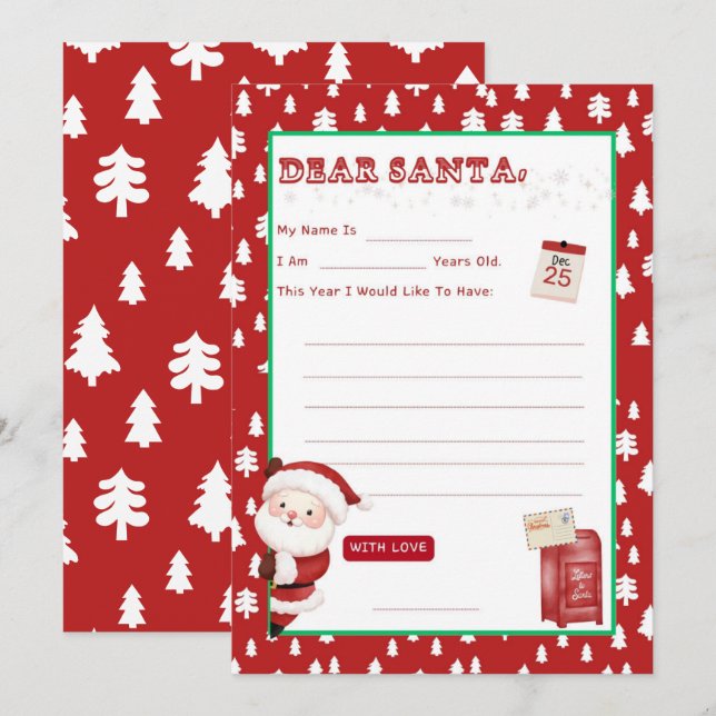 Peek a Boo Letter to Santa Wishlist Inbjudningar (Fram/baksida)