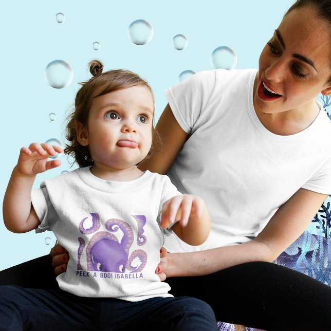 Peek A Boo Lila Octopus Personlig Namn T Shirt (Skapare uppladdad)