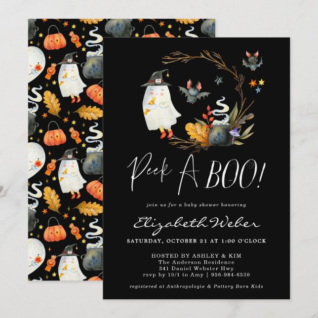 Peek-A-Boo | Little Ghost Halloween Baby Shower Inbjudningar (Fram/baksida)