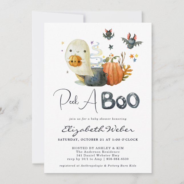 Peek-A-Boo | Little Ghost Halloween Baby Shower Inbjudningar (Framsida)