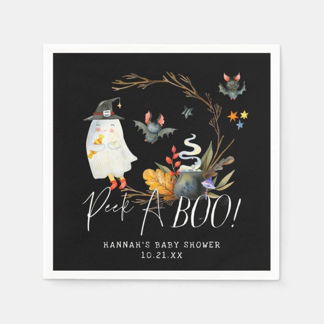 Peek-A-Boo | Little Ghost Halloween Baby Shower Pappersservett (Framsidan)