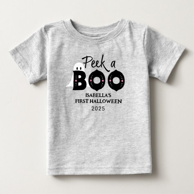 Peek A Boo Personlig Baby 1st Halloween T Shirt (Framsida)