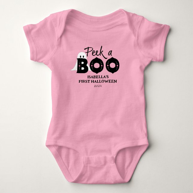 Peek A Boo Personlig Baby 1st Halloween T Shirt (Framsida)