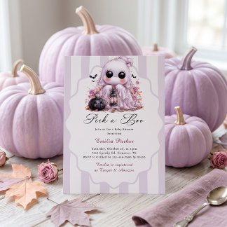 Peek A Boo Rosa Spökflicka Halloween Baby Shower Inbjudningar