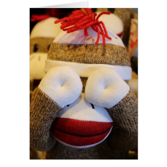 Peek-a-boo Sock monkey Hälsningskort (Framsidan)