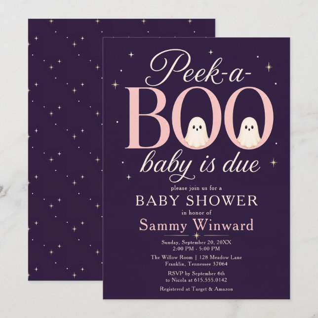 Peek-a-Boo Spök Baby Shower Inbjudningar (Fram/baksida)