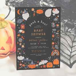Peek A Boo Spooky Boho Halloween Baby Shower Inbjudningar