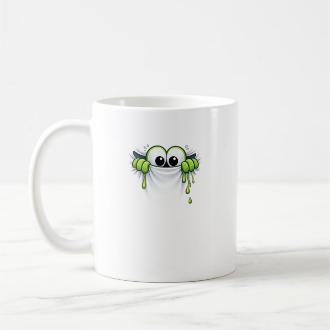 Peek-a-Slime! Cute Goo Monster Peeking Design Kaffemugg (Vänster)