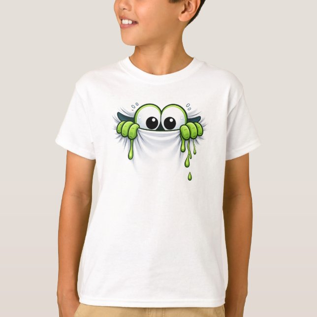 Peek-a-Slime! Cute Goo Monster Peeking Design T Shirt (Framsida)