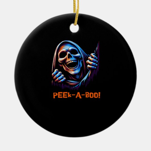 Peekabo Poltergeist Prankster Julgransprydnad Keramik (Framsidan)