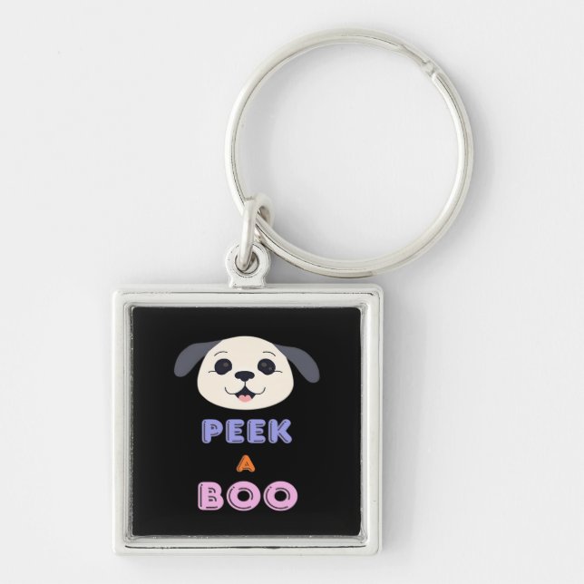 Peekaboo Basic-design Fyrkantig Silverfärgad Nyckelring (Framsidan)