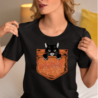 Peekaboo Black Cat Pocket  T Shirt