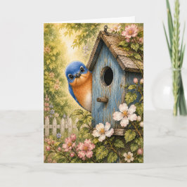 Peekaboo Bluebird Fågelhus Vattenfärg Blank Kort